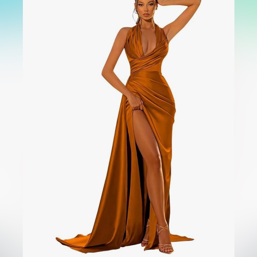 Elegant Satin Evening Gown in Rich Orange